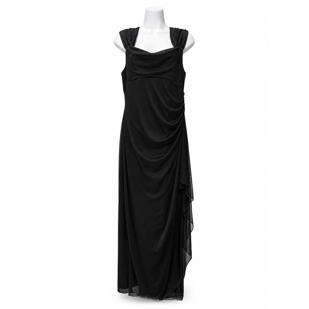 Jackie Jon New York Black Formal Maxi Dress Size 14 Draped Cowl Neck Gown